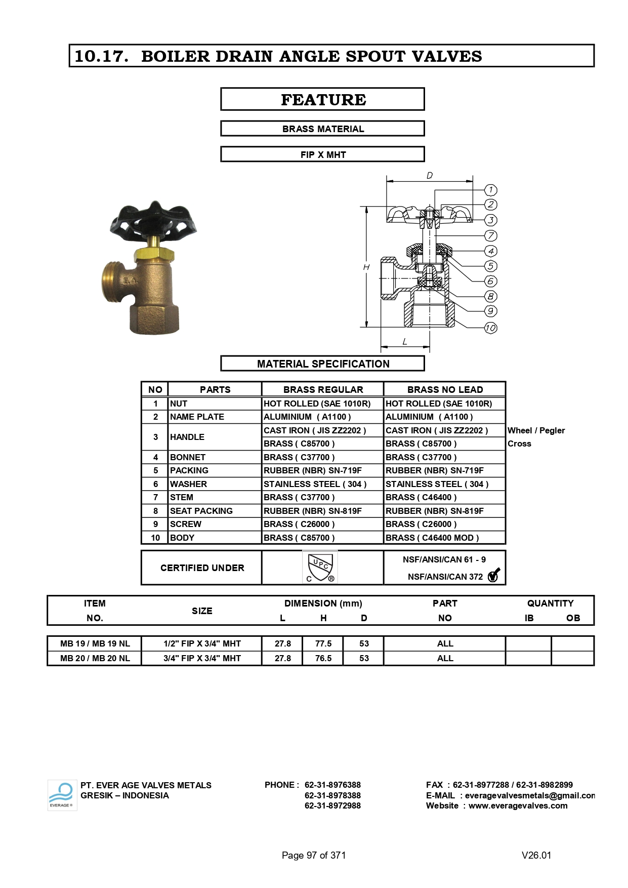 BOILER DRAIN ANGLE SPOUT VALVES - MB 19 - MB 20